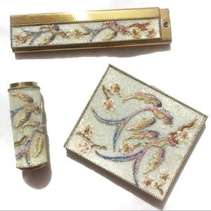 Vintage Seed Bead Phoenix Compact Cosmetic Set